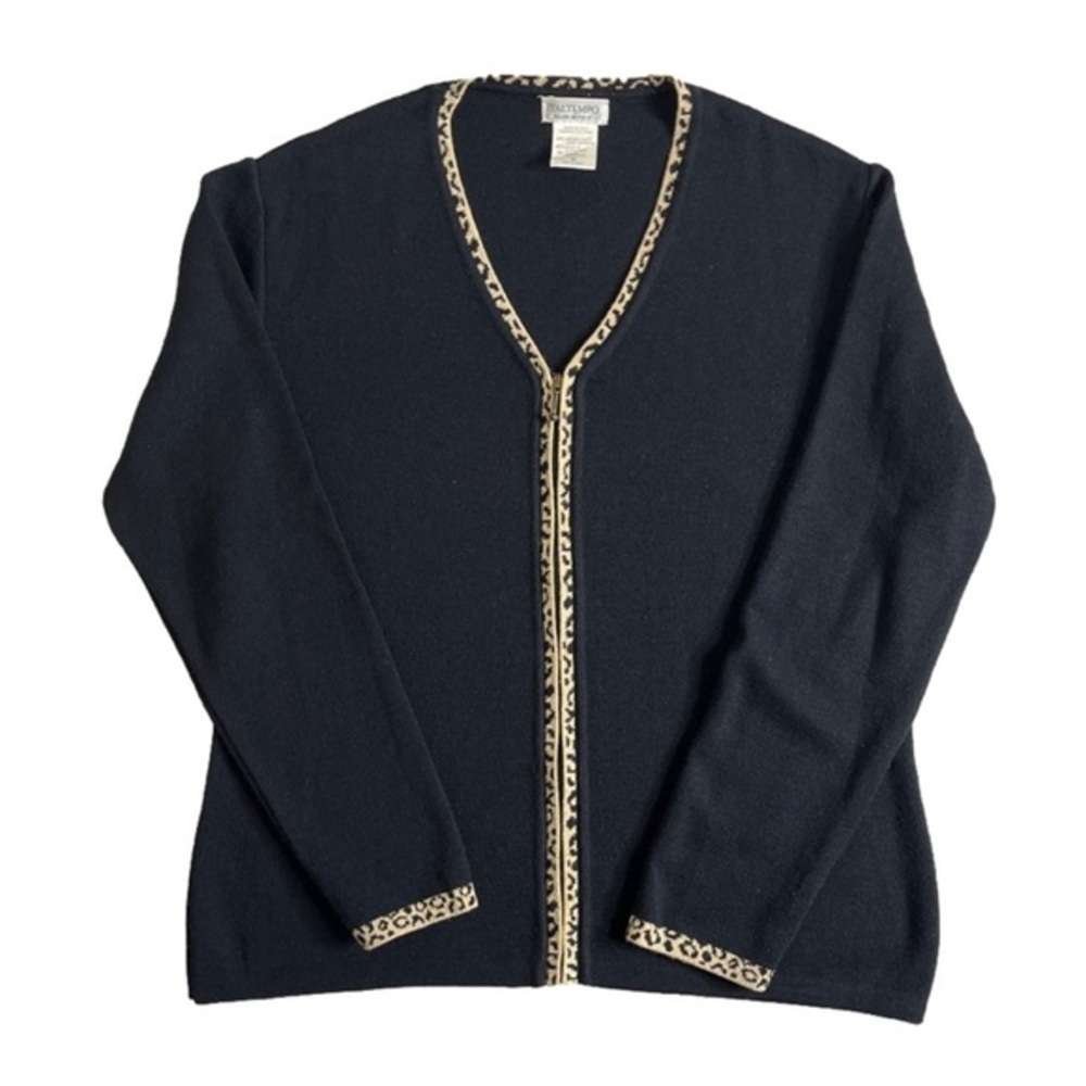 ⭐️ Italtempo Black Merino Wool zip-up Cardigan- size medium